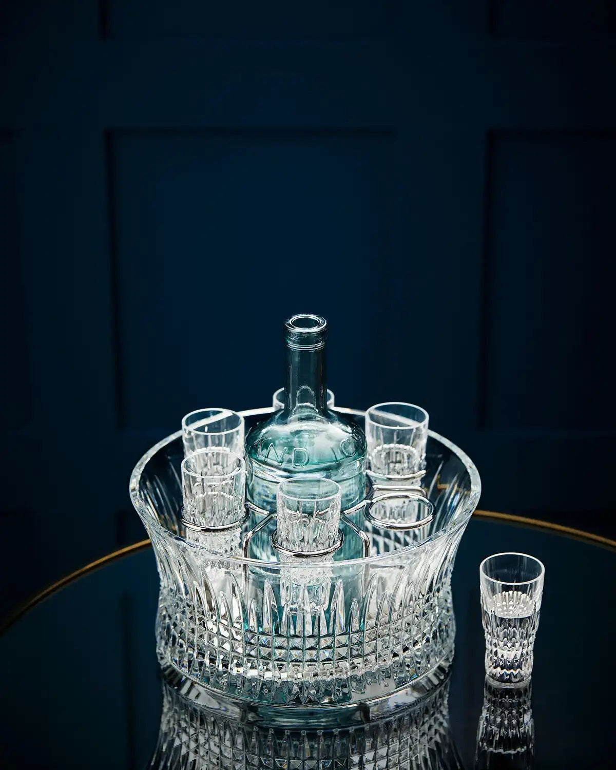 Lismore Diamond Vodka Set with Chill Bowl, Shot Glasses and Silver Insert