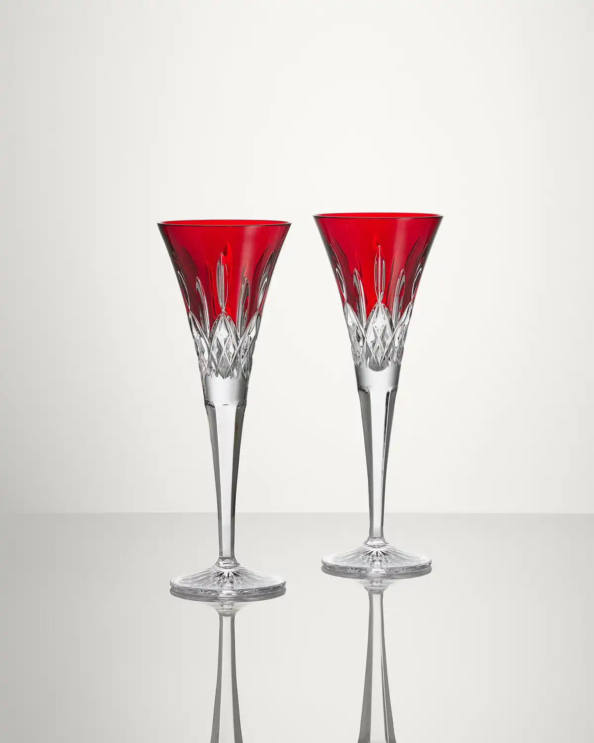 Lismore Red Toasting Flute, Set of 2